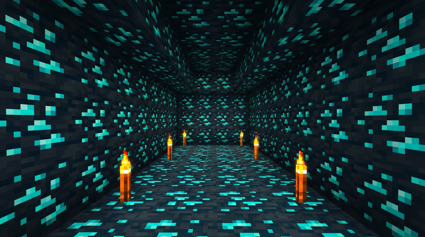 Bedrock Edition diamond ore embedded in deepslate at deep Y level