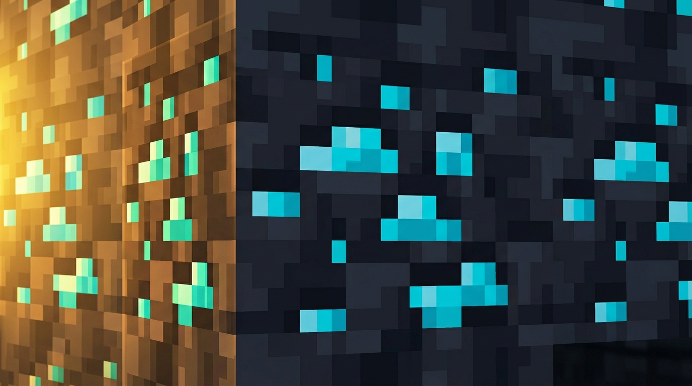 Close view of deepslate diamond ore block texture with pixel sparkles