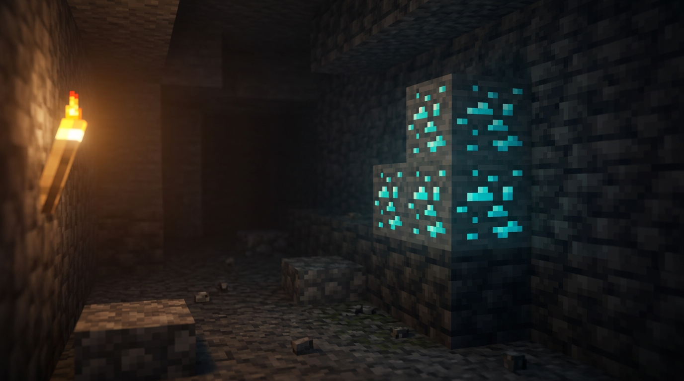 Cross section diagram of overworld depth from Y sixteen down to bedrock with diamond band